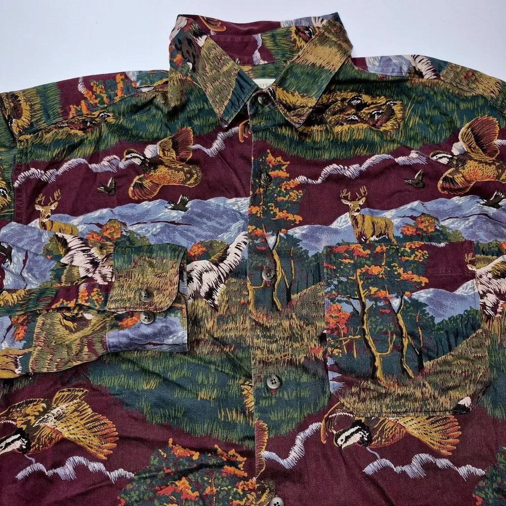 ​Vtg 1989 Banana Republic Safari All Over Print Hunting Shirt M Wildlife AOP EUC